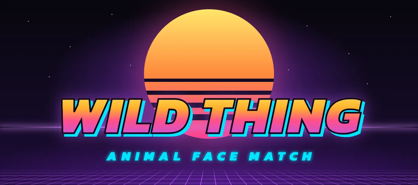 WILD THING - Animal Face Match: a retro 80s sunset logo